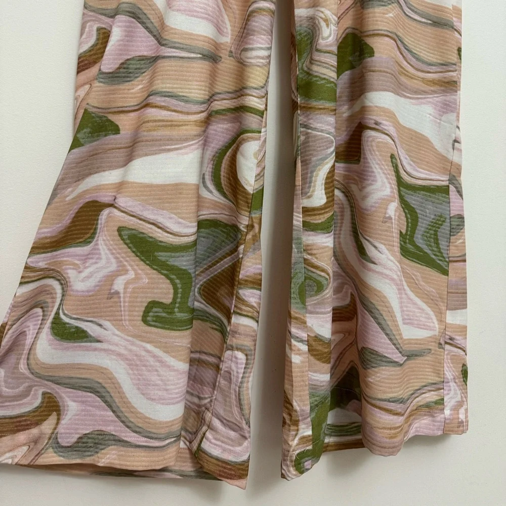 Lush Brown and Green Swirl Print Halter Open Back Jumpsuit in Strawberry Matcha - Picture 6 of 16